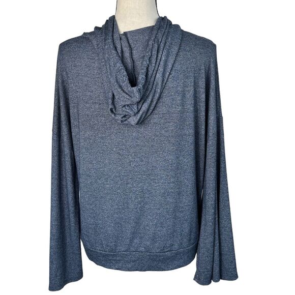 Caution To The Wind Small Pullover Top Hooded Stretch Flared Long Sleeves Blue - Picture 4 of 8
